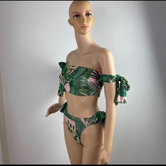 Floral Tropical Print Multicolor Three Piece Cover-up and Swimsuit Set - Picture 10 of 13